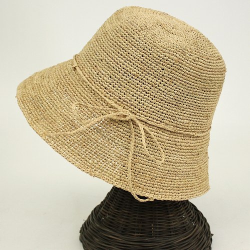 ラフィア細編み帽子 つば8 ナチュラル
