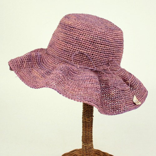 【SALE】ラフィア細編み帽子 つば10フリル ラベンダー @8000→3800円