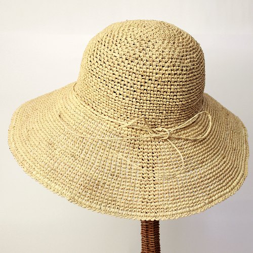 ラフィアクロッシェ帽子 N.52 つば12広細編み12cm 01ナチュラル