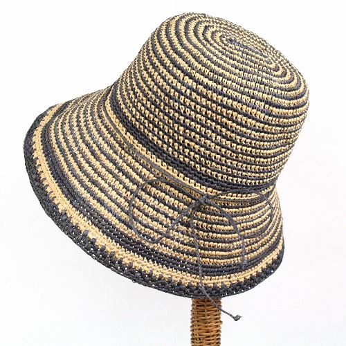 【SALE】ラフィア細編み帽子楕円 つば9.5 2トンボーダー @8500→6800