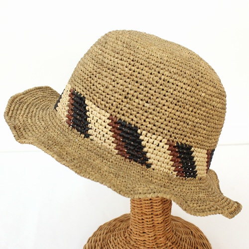 【SALE】ラフィアかぎ編み帽子つば6 楕円 斜めバンド 黒系 @7500→6000