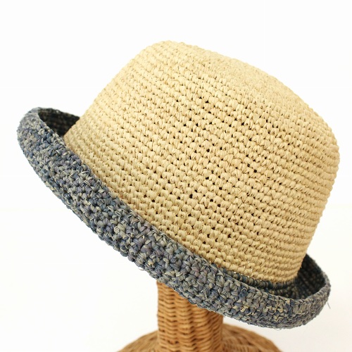 【SALE】ラフィアかぎ編み帽子 セーラー縁ミックスカラー ナチュラル @7000→5600