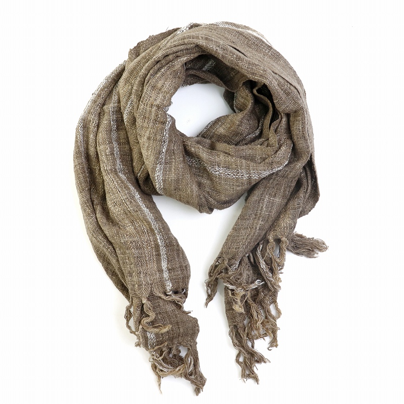 ランバランディ(野蚕)ストール 白ライン4本