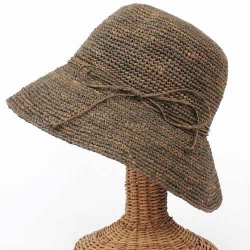 ラフィアかぎ編み帽子 草木染 グアバ 樹皮 つば9