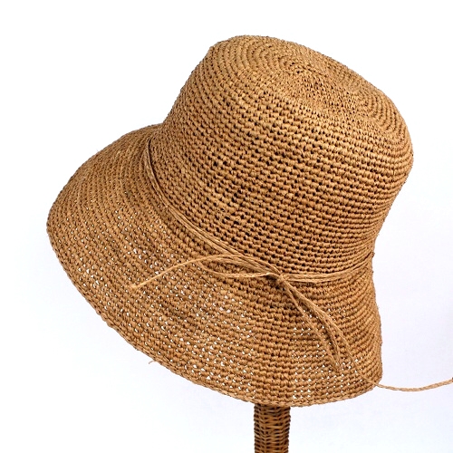 ラフィアかぎ編み帽子 草木染 Rotra 樹皮 つば9