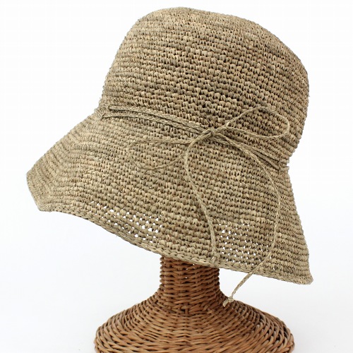 ラフィアかぎ編み帽子 草木染 ひまわり 花x葉 つば9