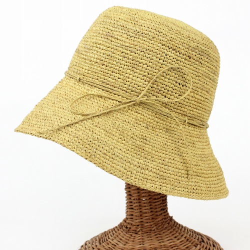 ラフィアかぎ編み帽子 草木染 ウコン つば9