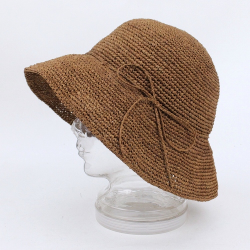 ラフィアかぎ編み帽子 草木染 Seva 調整すべり