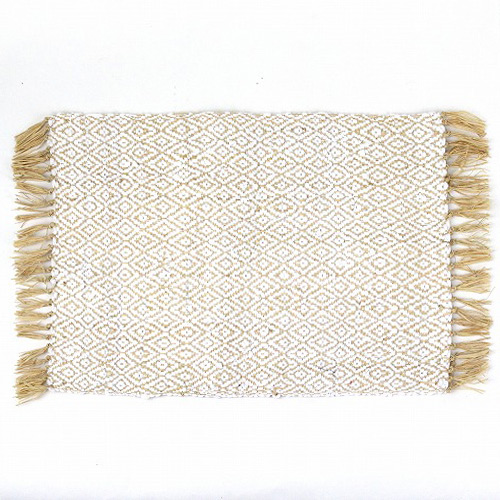 ラフィアコットン布 ひし形小 白