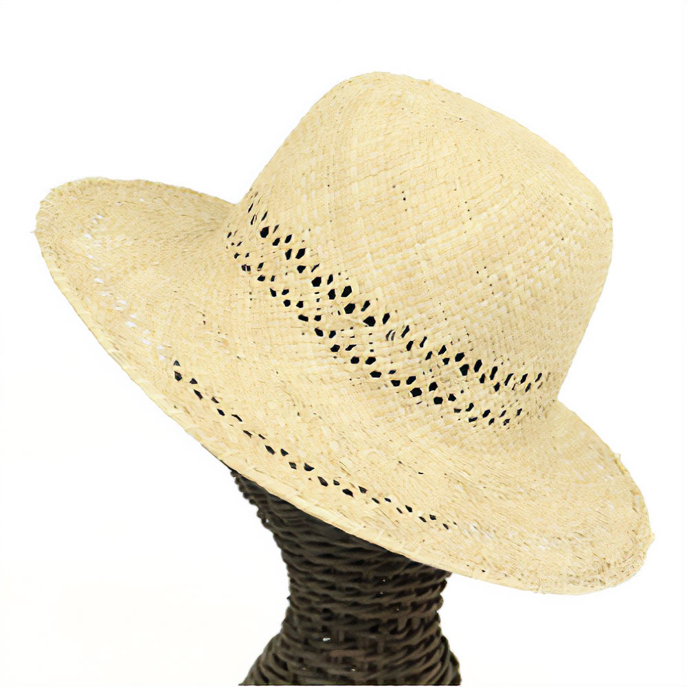 ラフィアトレッセ帽子 穴あきライン つば7.5