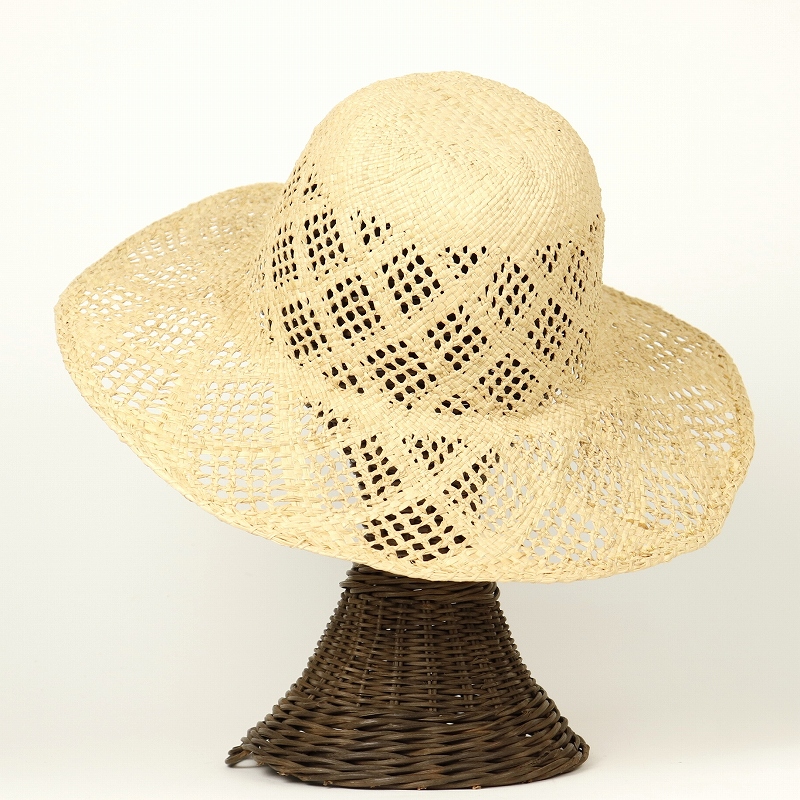 ラフィアトレッセ帽子 ひし形透かし つば10