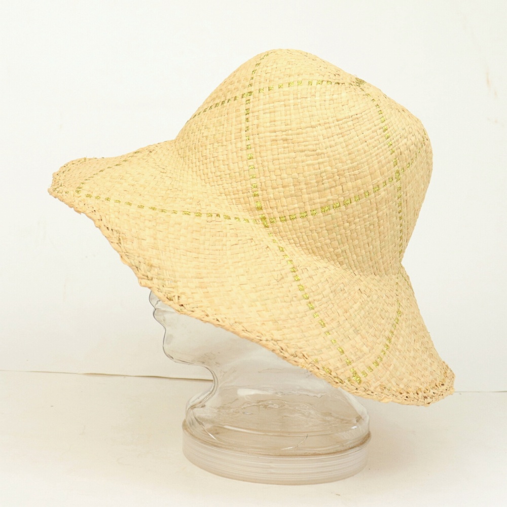 ラフィアトレッセ帽子 金リボン つば10 23SS一点物 @7200→5760円