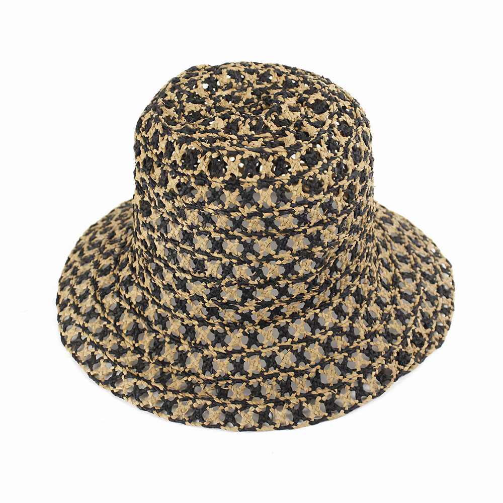 ラフィアトレッセ帽子 つば8 紅茶黒