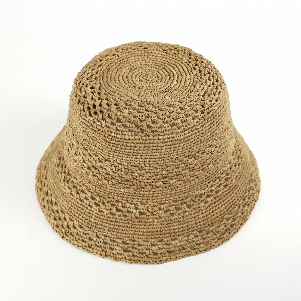 ラフィアかぎ編み帽子 透かし切替 B7 紅茶