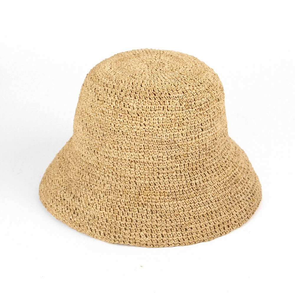 ラフィアかぎ編み帽子 変形細編 B6 紅茶