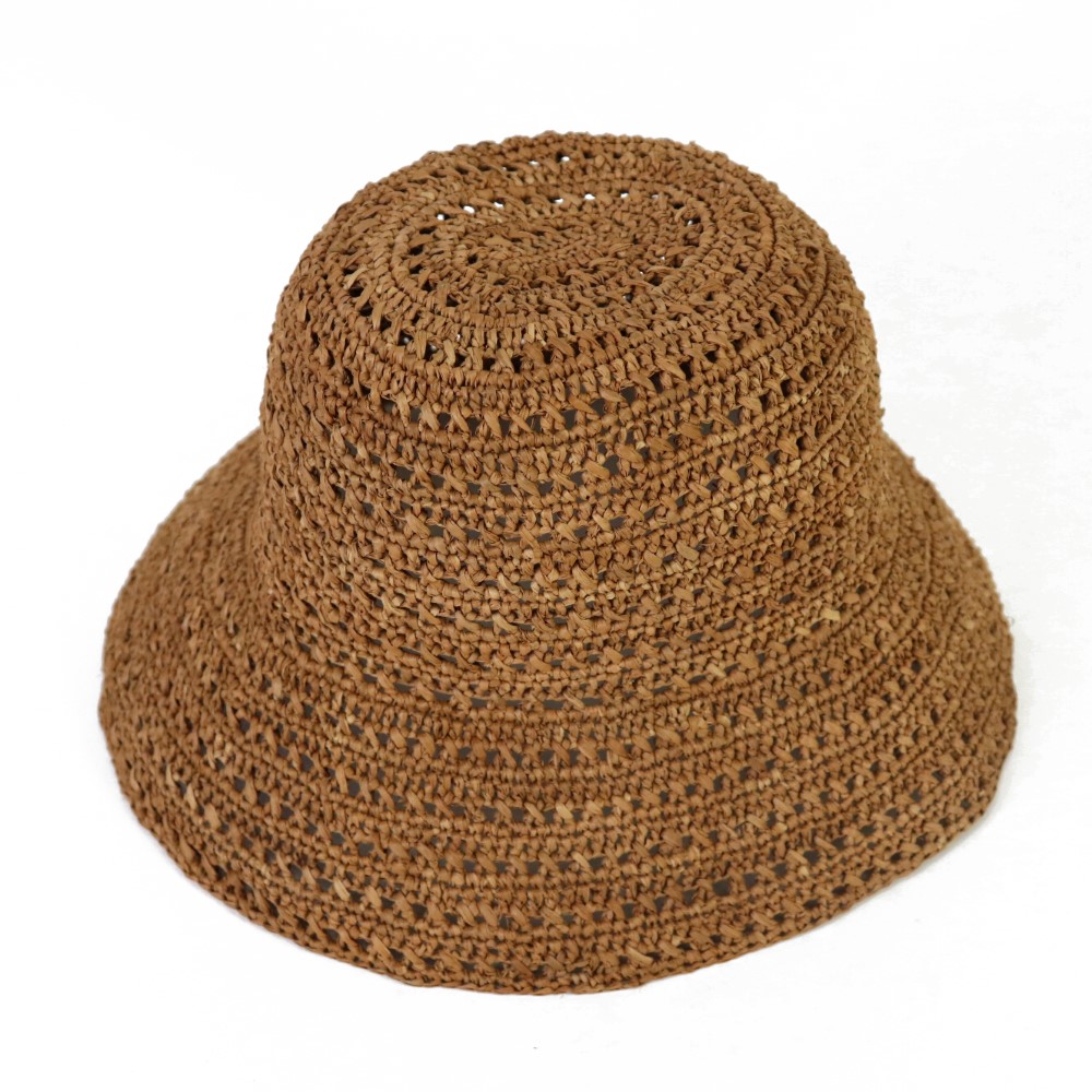 ラフィア帽子 楕円 X編 つば9 紅茶