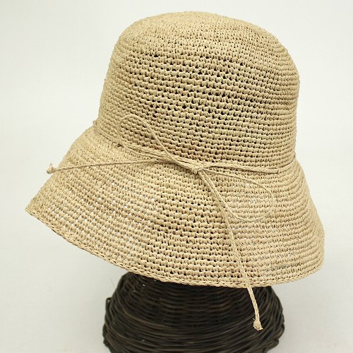ラフィア細編み帽子楕円 つば9 ナチュラル