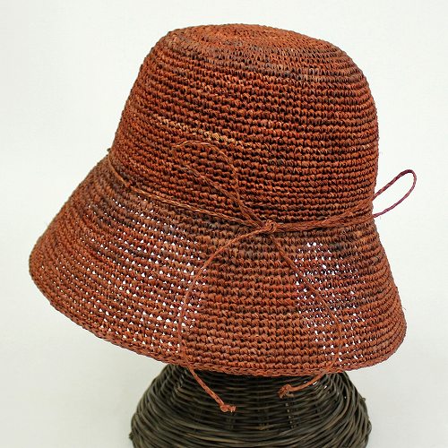 【SALE】ラフィア細編み帽子だ円 #カラー 20茶(赤茶系)  つば9 @\6500→5200