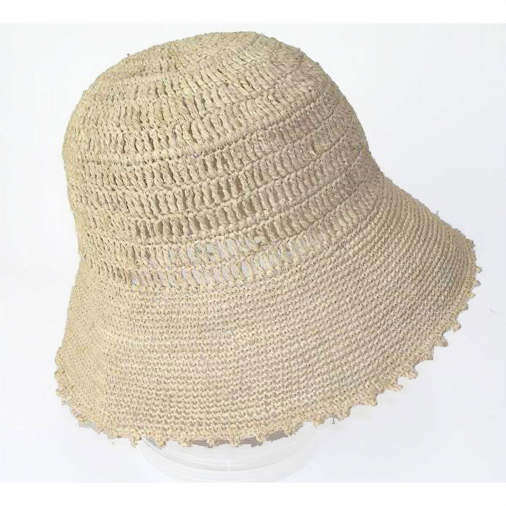 【SALE】ラフィア編み帽子 つば細編み10縁ピコ グリアージュ  ナチュラル @7300→5840