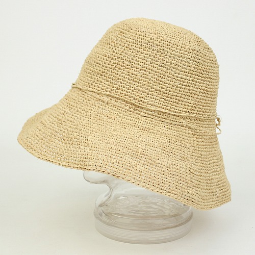 ラフィア細編み帽子 つば11 ナチュラル