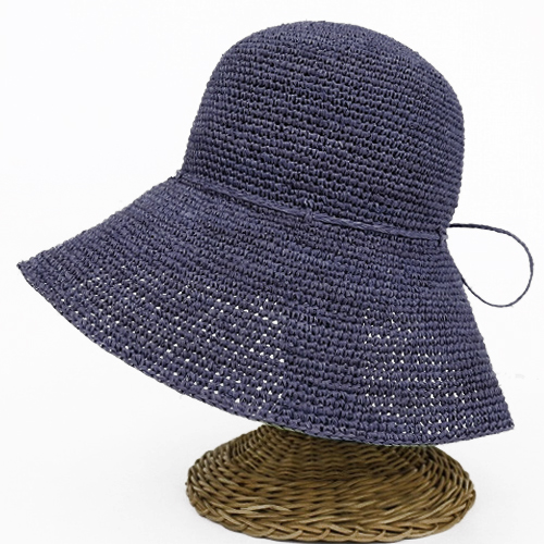 【SALE】ラフィア細編み帽子 つば11 紙タグ付 インディゴ @\7600→6080