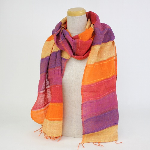 サバハールSABAHARコットン90シルク10手織スカーフ薄45x200オレンジ￥6000→4200