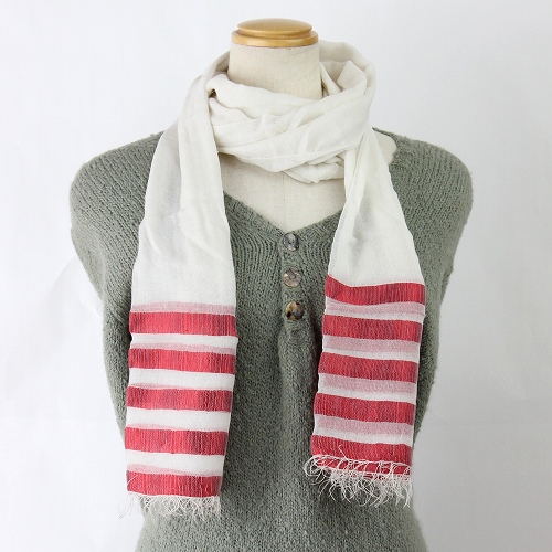 エチオピア手織ショール コットン薄手レーヨン太ボーダー端 単色