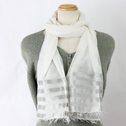 エチオピア手織ショール コットン薄手レーヨン太ボーダー端 単色