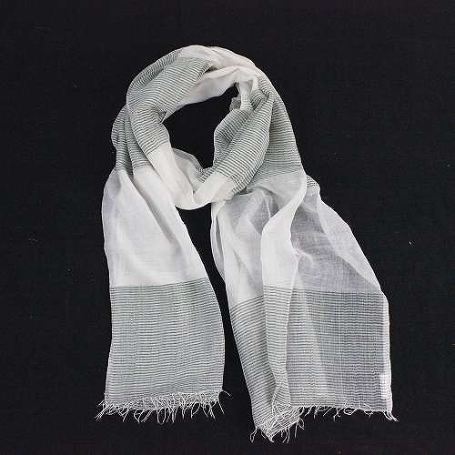 エチオピア手織ショール コットン薄手 レーヨンボーダー極細 緑