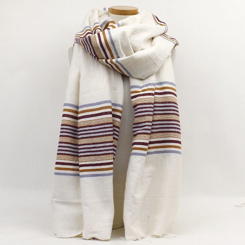 MUYA 手織ショール SIDAMOTHROW(ST-003)茶ボーダー￥12000→8400