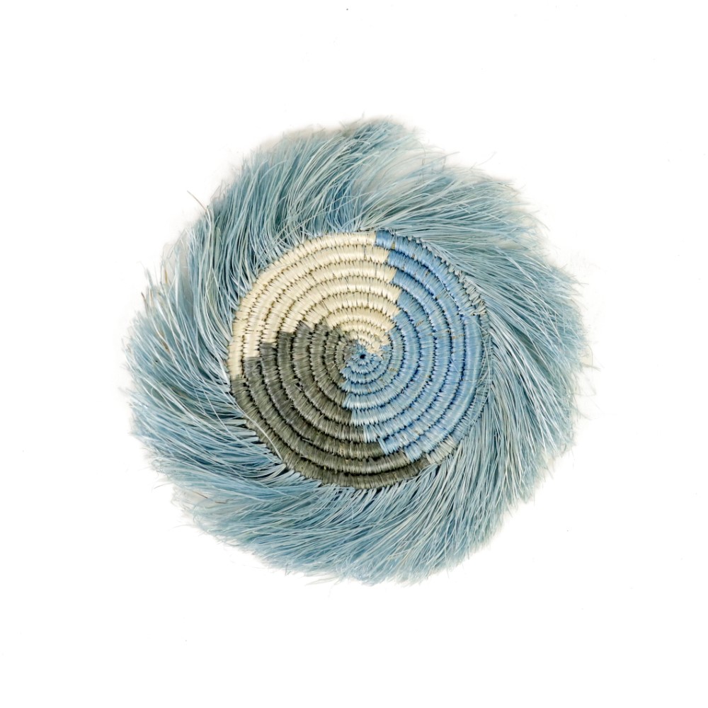 ルワンダサイザルコースター フリンジ 青 01