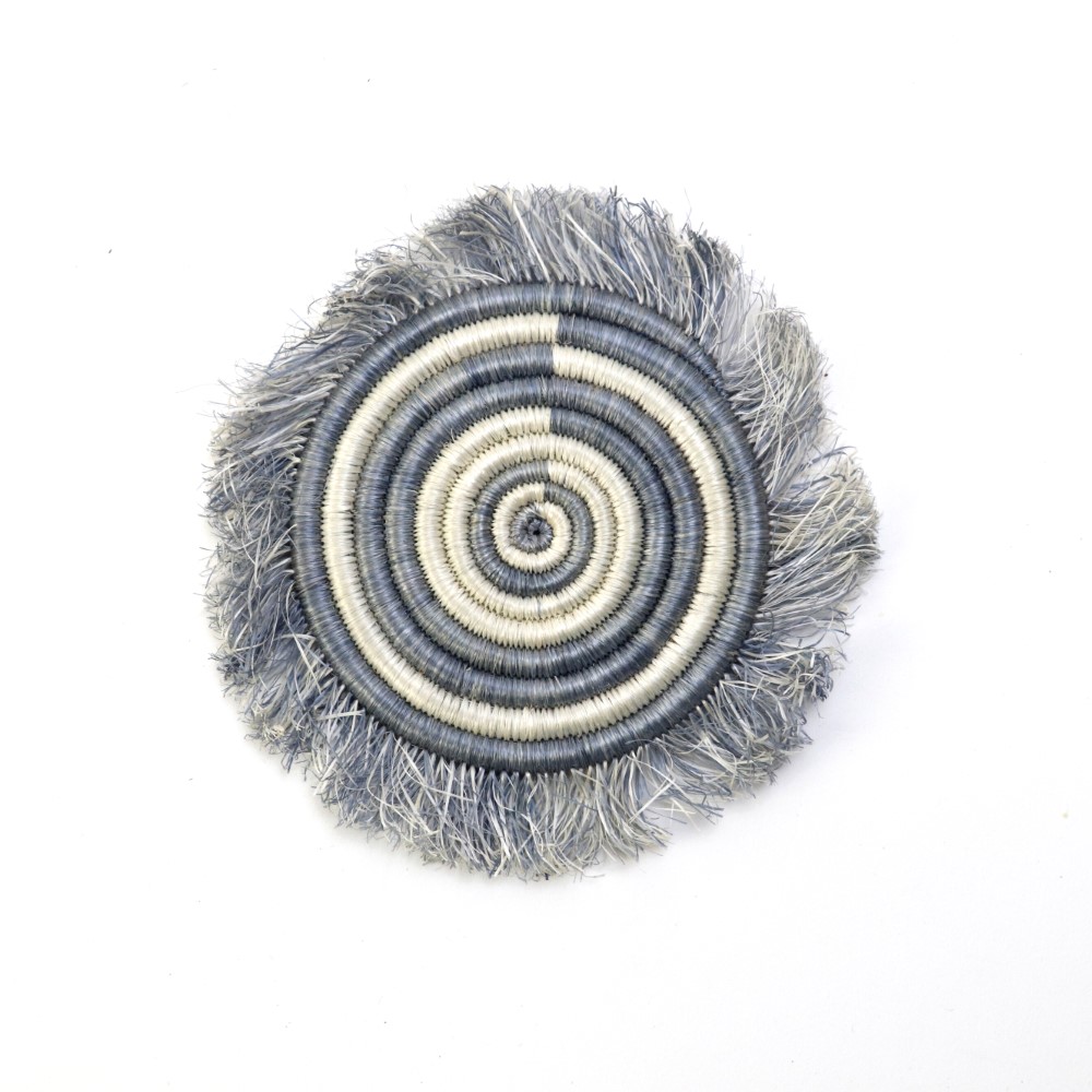 ルワンダサイザルコースター フリンジ グレー 03