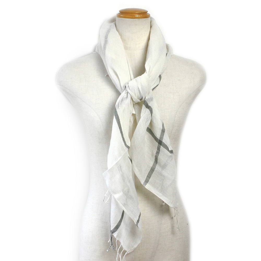 【SALE】 サバハールSABAHARフレンチスカーフ(綿) 白グレー01