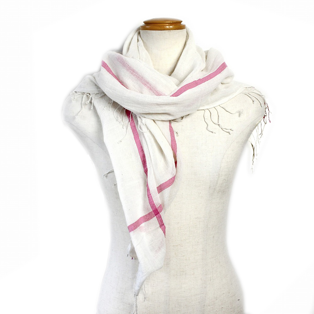 【SALE】 サバハールSABAHARフレンチスカーフ(綿) 白ピンク02