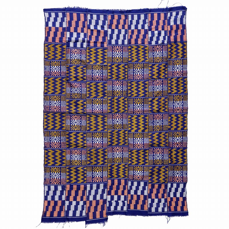 ケンテ布(2ヤード) 紺黄サーモン白