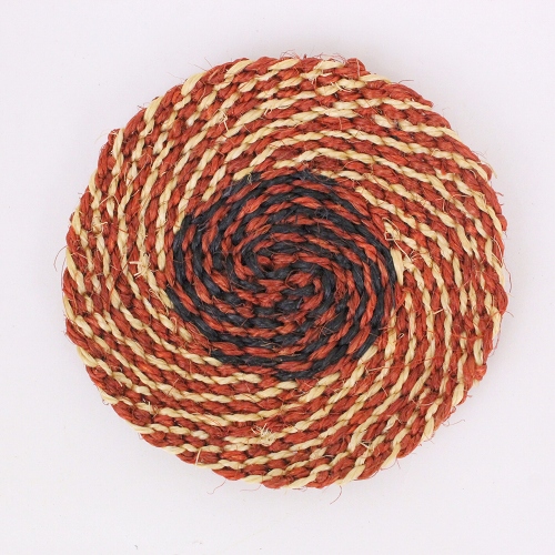 サイザルコースター 10センチ 2トーンミックス 赤茶