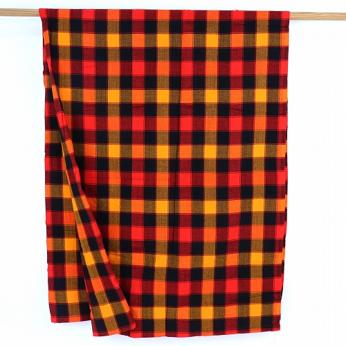 マサイシュカ(マサイブランケット)  黒x赤xオレンジ 大チェッカーライン