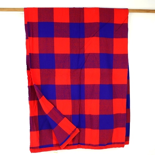マサイブランケット(マサイシュカ) 起毛 赤x濃紺 シンプル大チェッカー