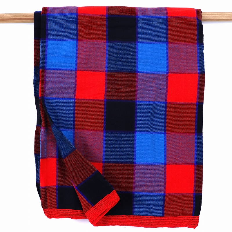 マサイブランケット(マサイシュカ) 起毛 赤x青x黒 大チェッカー