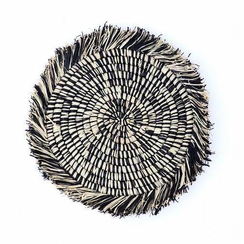 ラフィアフリンジポットマット ミックス 生成x黒