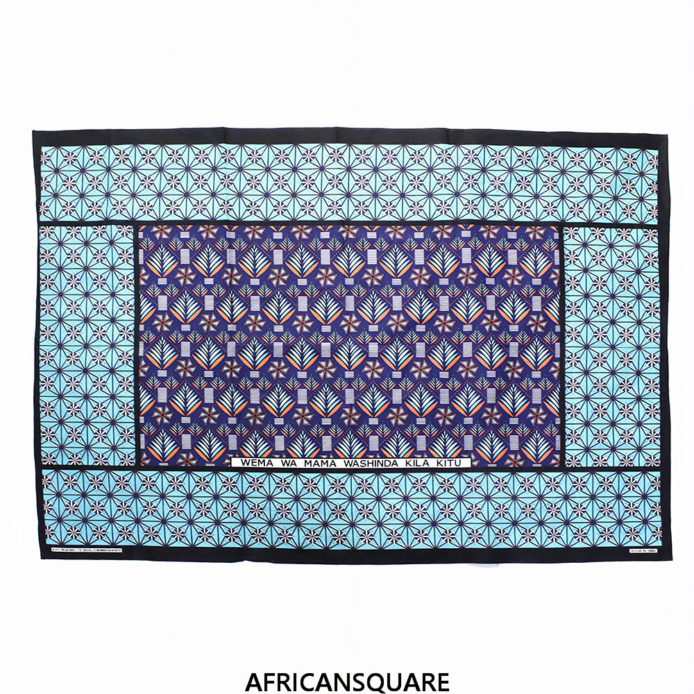 カンガ ケニア フチ縫い WEMA WA MAMA WASHINDA KILA KITU 濃紺