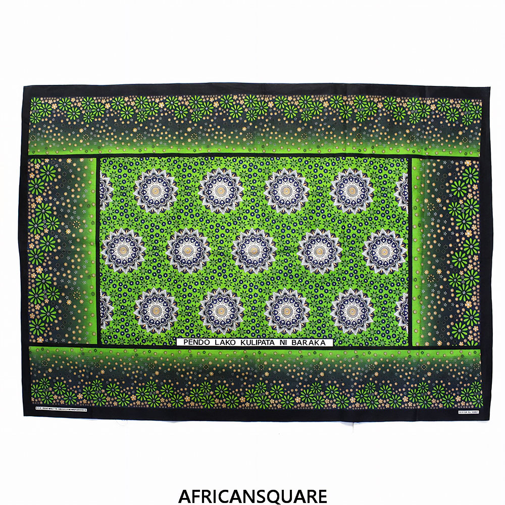 カンガ ケニア フチ縫い PENDO LAKO KULIPATA NI BARAKA 緑