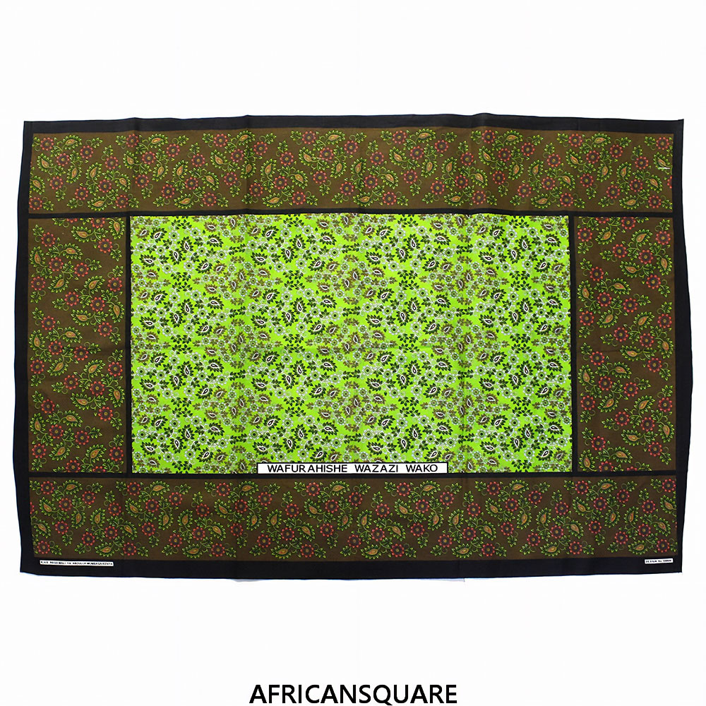 カンガ ケニア フチ縫い WAFURAHISHE WAZAZI WAKO 緑