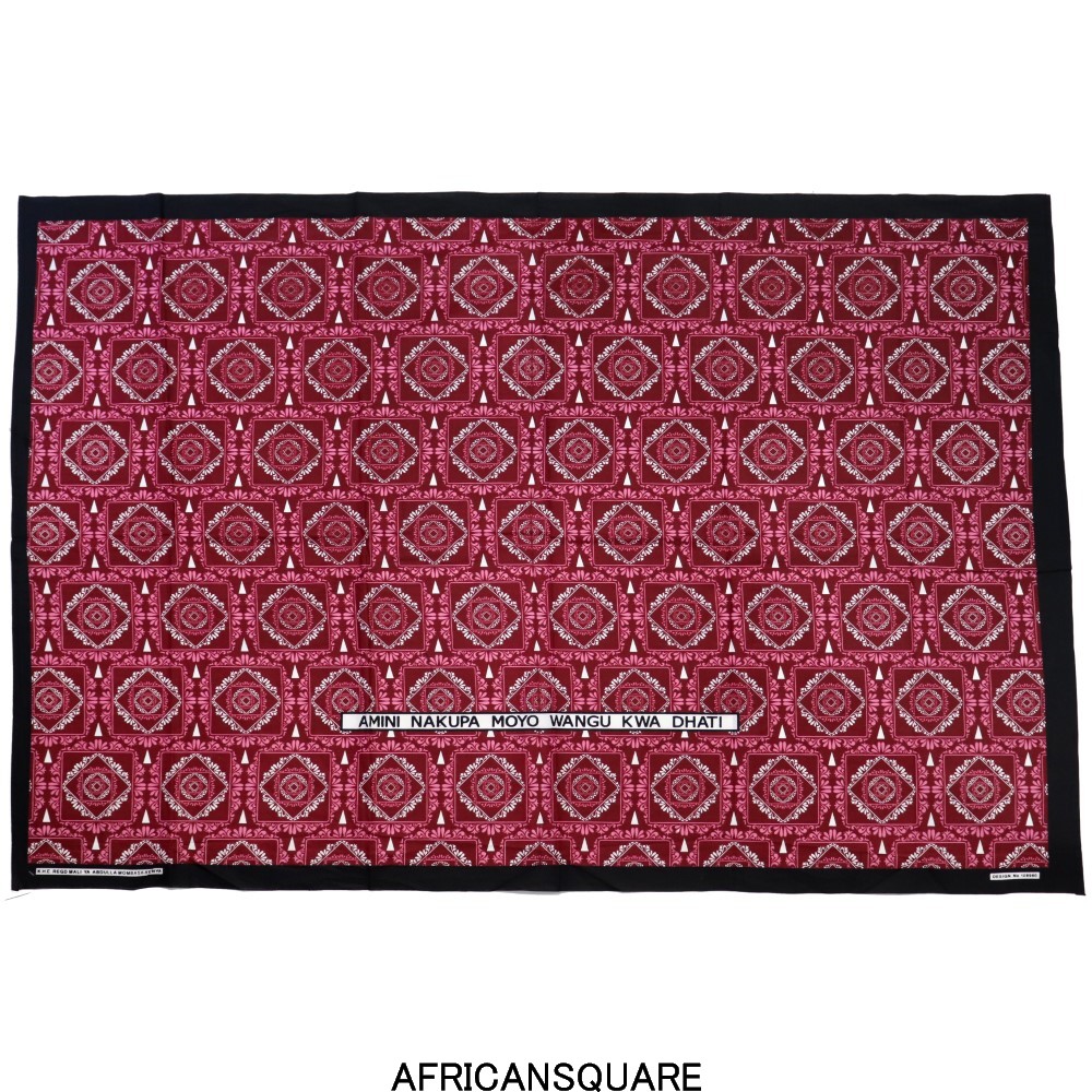 カンガ ケニア フチ縫い AMINI NAKUPA MOYO WANGU KWA DHATI 赤