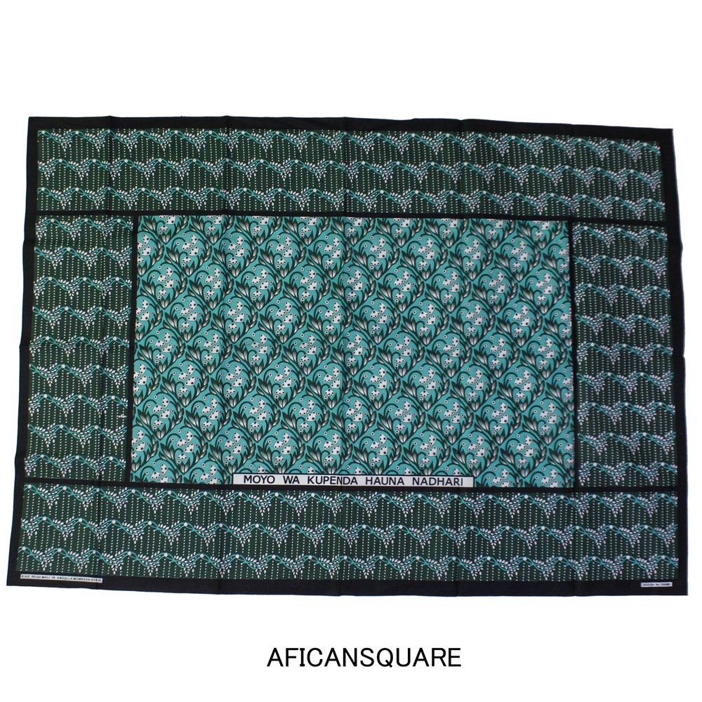 カンガ ケニア フチ縫い MOYO WA KUPENDA HAUNA NADHARI 緑