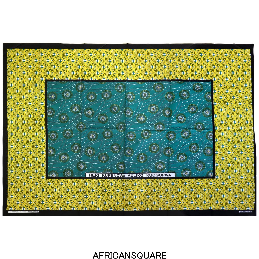 カンガ ケニア フチ縫い HERI KUPENDWA KULIKO KUOGOPWA 緑