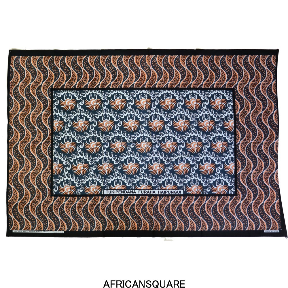 カンガ ケニア フチ縫い TUKIPENDANA FURAHA HAIPUNGUI 濃紺