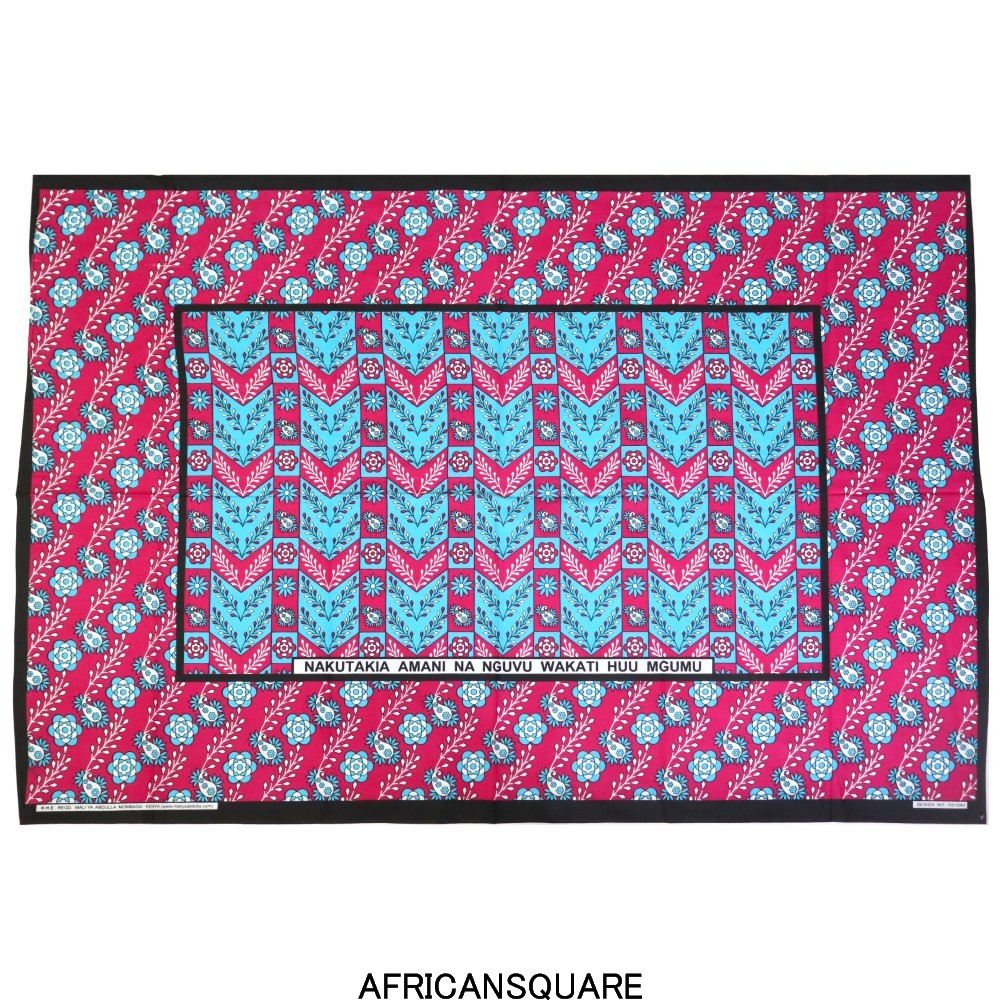 カンガ ケニア フチ縫い NAKUTAKIA AMANI NA NGUVU WAKATI HUU MGUMU ピンク