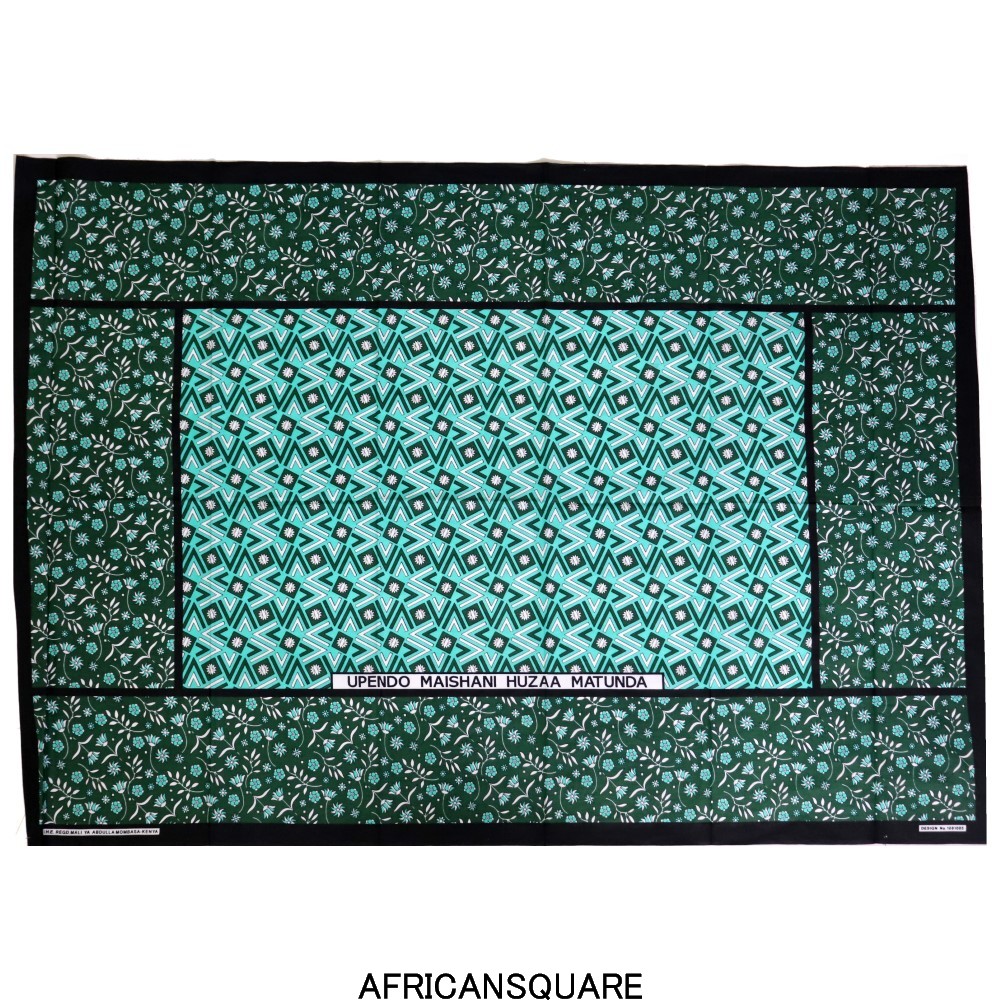 カンガ ケニア フチ縫い UPENDO MAISHANI HUZAA MATUNDA 緑