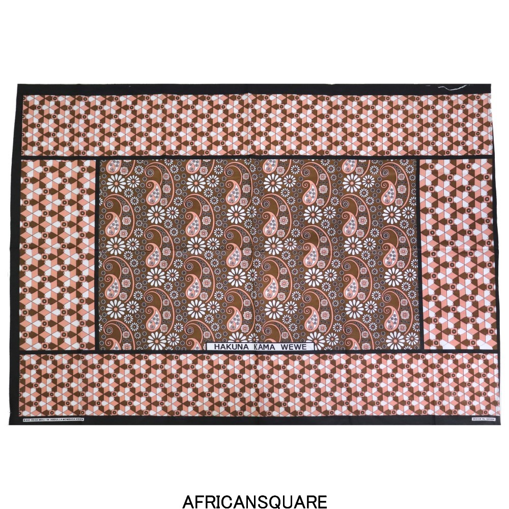 カンガ ケニア フチ縫い HAKUNA KAMA WEWE 茶